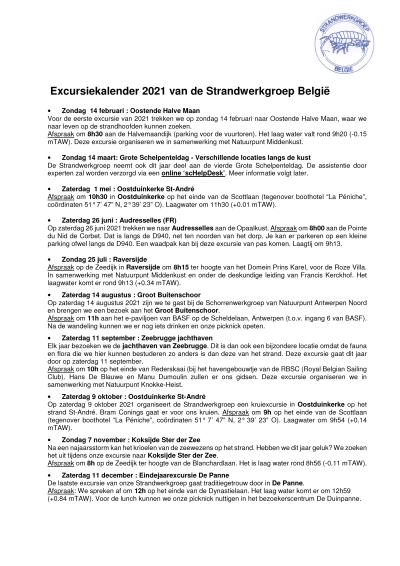 Excursiekalender SWG 2021